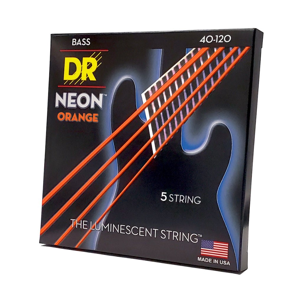 DR Strings Hi-Def Neon Orange K3 Coated 5-string Bass Guitar Strings - Light 40-120 Bass Strings Sky Music