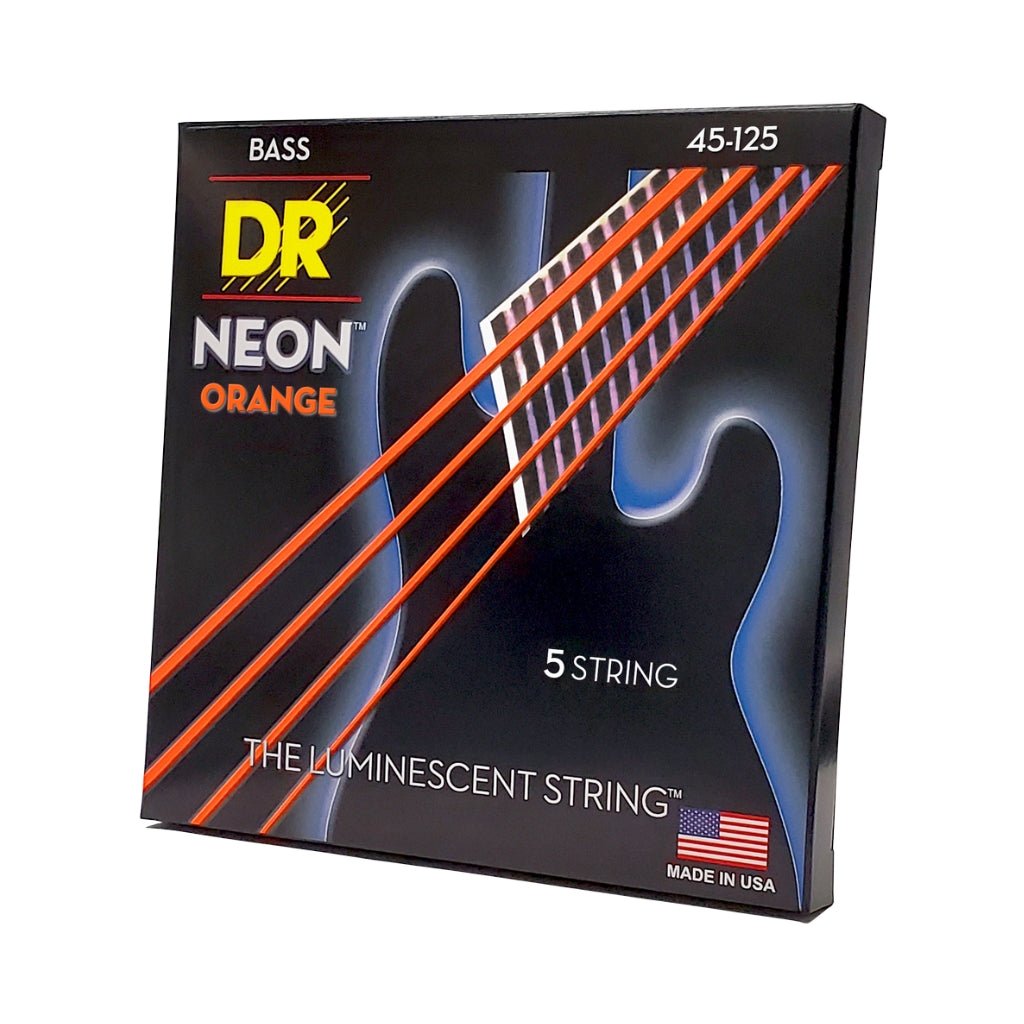 DR Strings Hi-Def Neon Orange K3 Coated 5-string Bass Guitar Strings - Medium 45-125 Bass Strings Sky Music