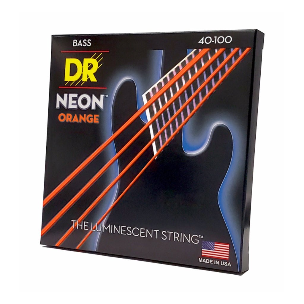 DR Strings Hi-Def Neon Orange K3 Coated Bass Guitar Strings - Light 40-100 Bass Strings Sky Music
