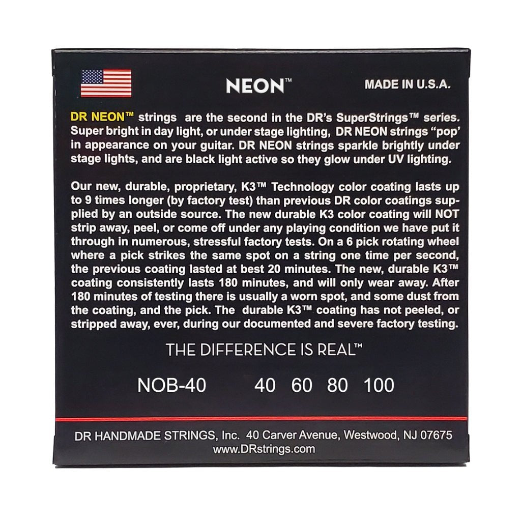 DR Strings Hi-Def Neon Orange K3 Coated Bass Guitar Strings - Light 40-100 Bass Strings Sky Music