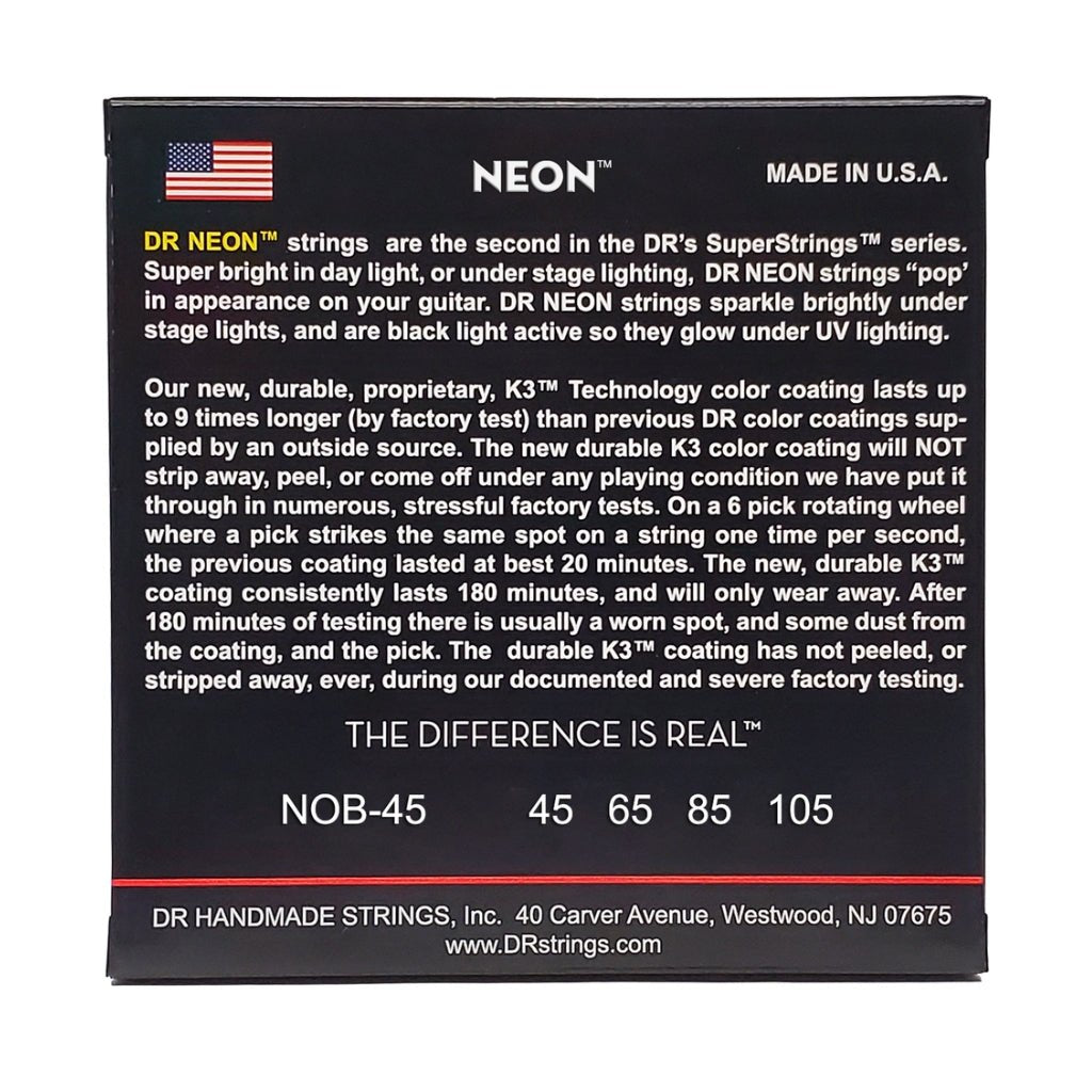 DR Strings Hi-Def Neon Orange K3 Coated Bass Guitar Strings - Medium 45-105 Bass Strings Sky Music