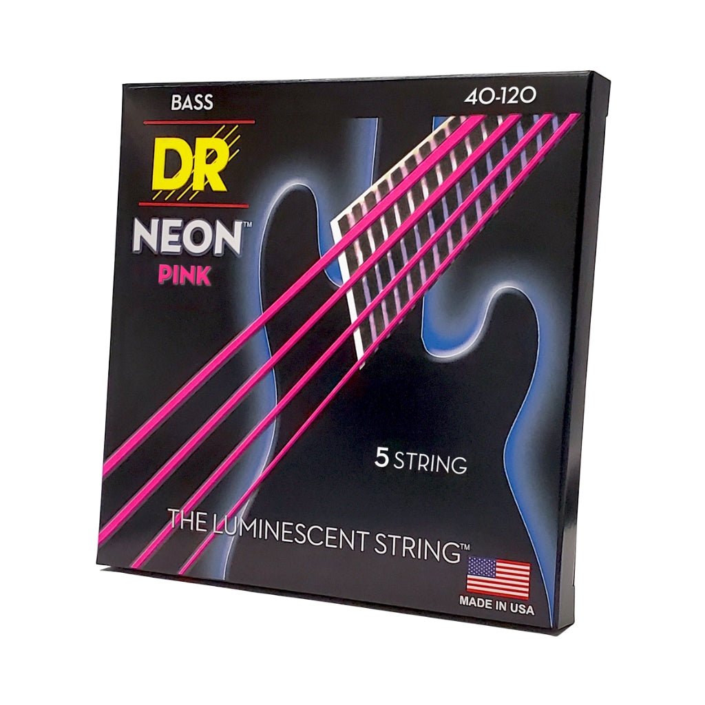 DR Strings Hi-Def Neon Purple K3 Coated 5-string Bass Guitar Strings - Light 40-120 Bass Strings Sky Music