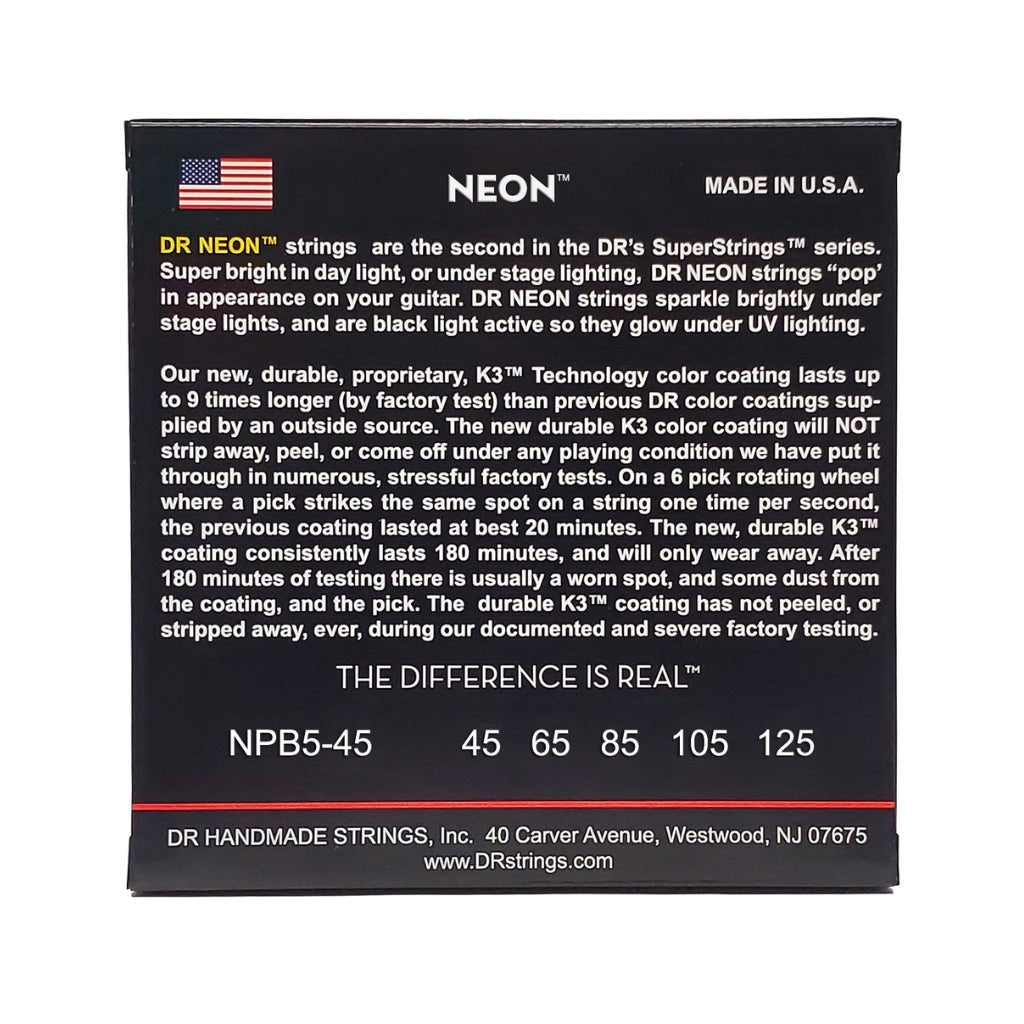 DR Strings Hi-Def Neon Purple K3 Coated 5-string Bass Guitar Strings - Medium 45-125 Bass Strings Sky Music