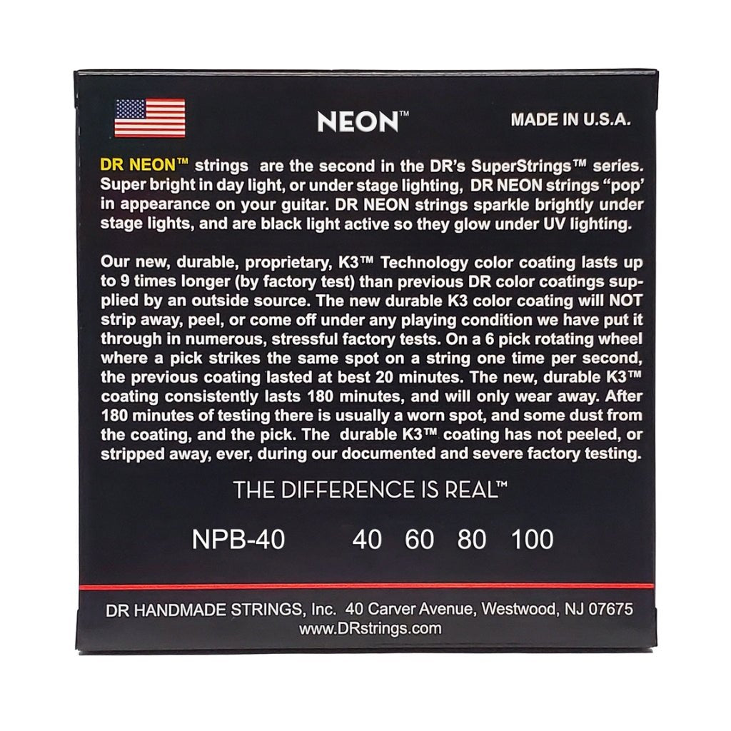 DR Strings Hi-Def Neon Purple K3 Coated Bass Guitar Strings - Light 40-100 Bass Strings Sky Music