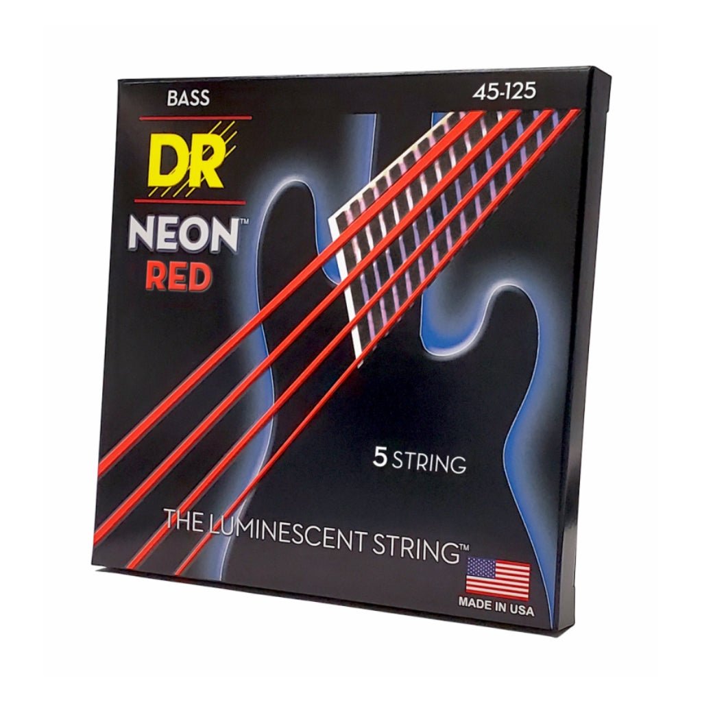 DR Strings Hi-Def Neon Red K3 Coated 5-string Bass Guitar Strings - Medium 45-125 Bass Strings Sky Music