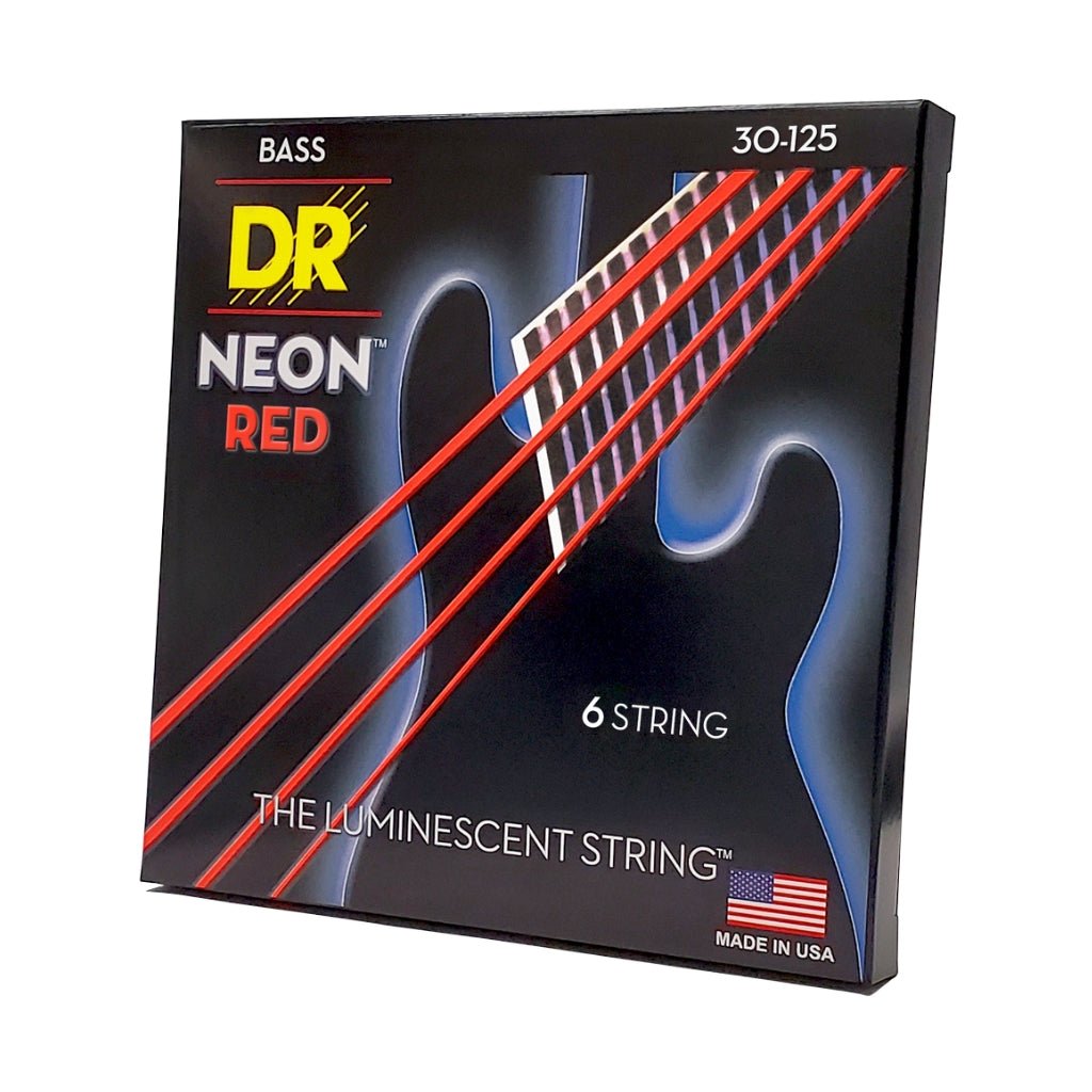 DR Strings Hi-Def Neon Red K3 Coated 6-string Bass Guitar Strings - Medium 30-125 Bass Strings Sky Music