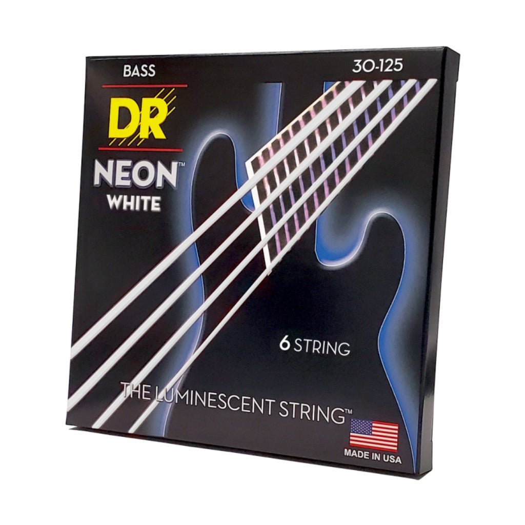 DR Strings Hi-Def Neon White K3 Coated 6-string Bass Guitar Strings - Medium 30-125 Bass Strings Sky Music