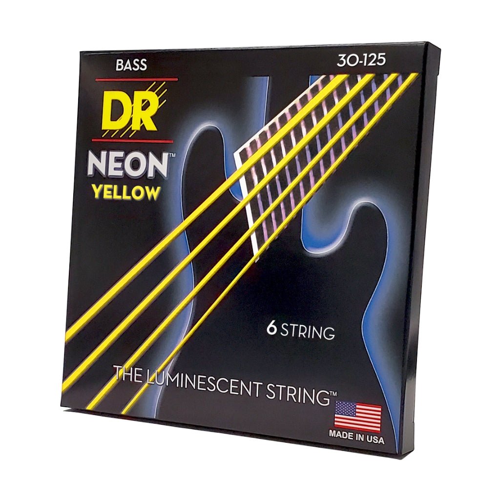 DR Strings Hi-Def Neon Yellow K3 Coated 6-string Bass Guitar Strings - Medium 30-125 Bass Strings Sky Music