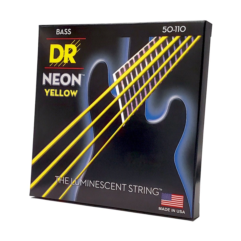 DR Strings Hi-Def Neon Yellow K3 Coated Bass Guitar Strings - Heavy 50-110 Bass Strings Sky Music