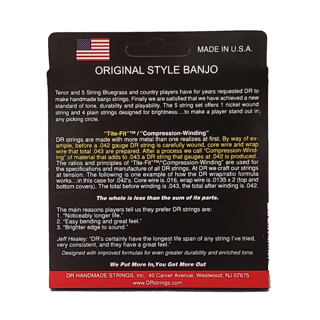 DR Strings Original Style Banjo Strings - 5-string Medium 10, 12, 15, 23, 10 Fretted Instrument Strings Sky Music