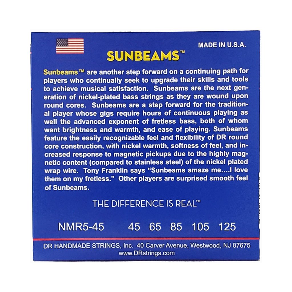 DR Sunbeam Nickel Plated Bass Strings - 5-String Medium 45-125 Guitar Strings Sky Music