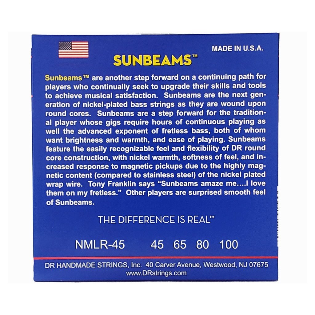 DR Sunbeam Nickel Plated Bass Strings - Light to Medium 45-100 Guitar Strings Sky Music