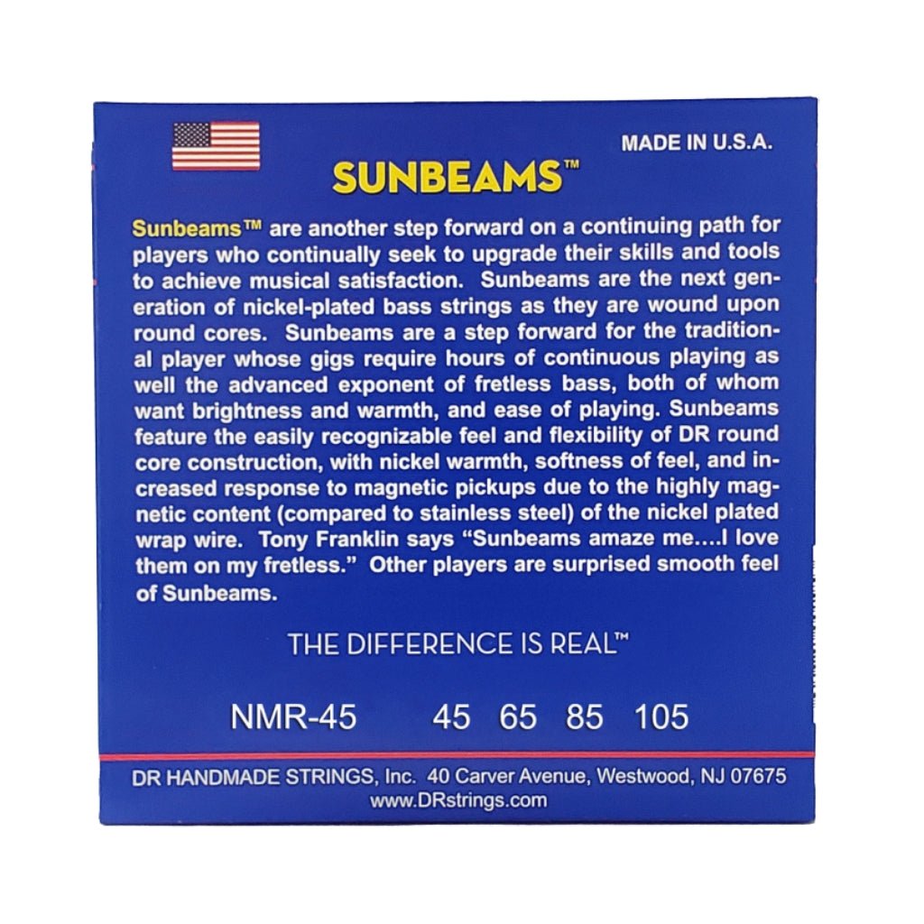 DR Sunbeam Nickel Plated Bass Strings - Medium 45-105 Guitar Strings Sky Music