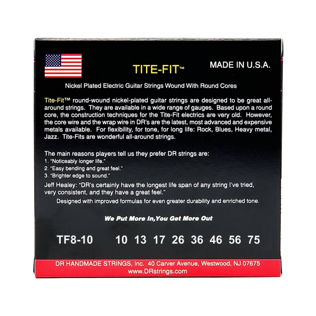 DR TITE-FIT Compression Wound Electric Guitar Strings - 8-String Medium 10-75 Guitar Strings Sky Music
