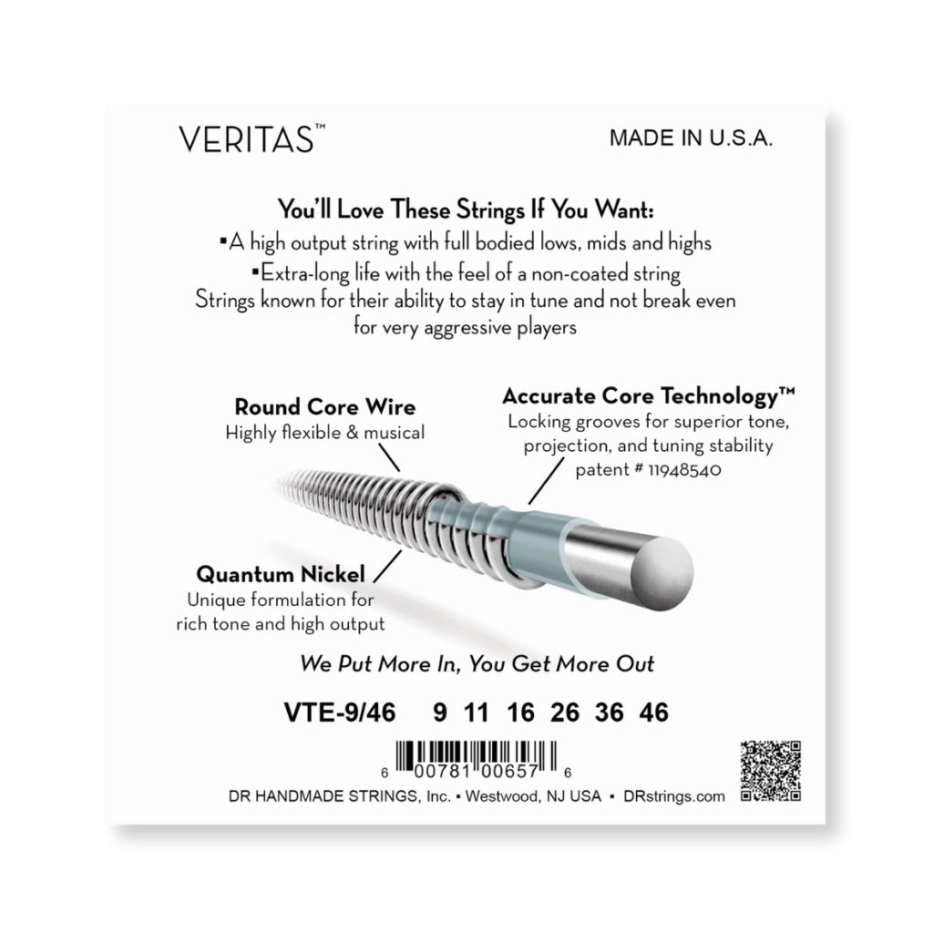 DR Veritas Coated Core Technology Electric Guitar Strings - Light To Medium 9-46 Guitar Strings Sky Music