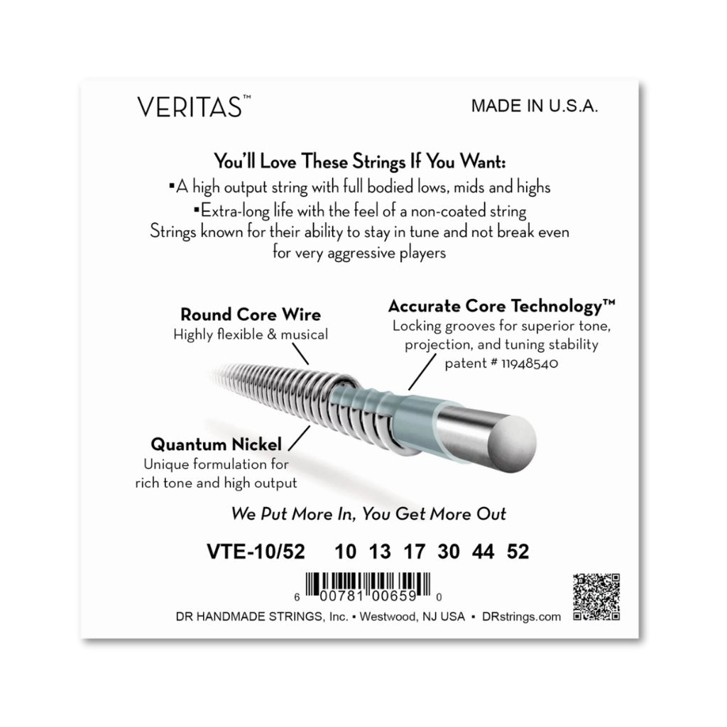 DR Veritas Coated Core Technology Electric Guitar Strings - Medium to Heavy 10-52 Guitar Strings Sky Music