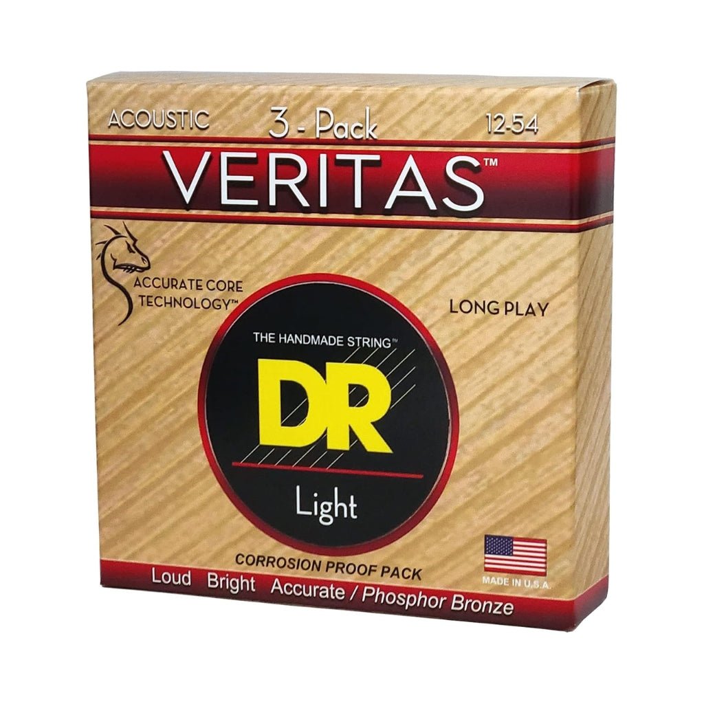 DR Veritas Phosphor Bronze Acoustic Guitar Strings - 3-Pack Light 12-54 Guitar Strings Sky Music