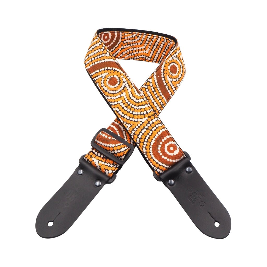 DSL 2" Indigenous Handmade Fabric Guitar Strap - Goanna Dreaming Guitar Straps Sky Music