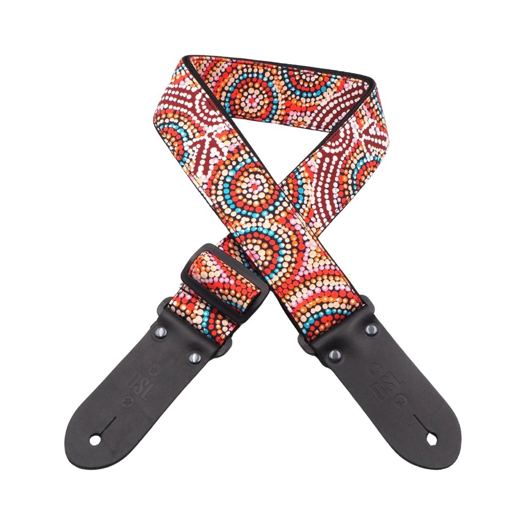 DSL 2" Indigenous Handmade Fabric Guitar Strap - Red Kangaroo Guitar Straps Sky Music