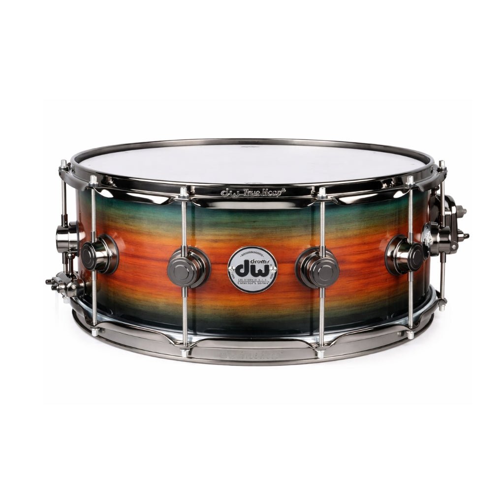 DW Collector's Series SonicPly Snare Drum - 6 inches x 14 inches, Natural to Quick Royal Blue Burst over Horizontal Padauk Snare Drums Sky Music