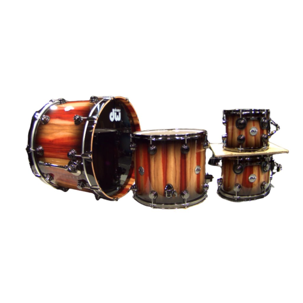 DW Collector's Series SonicPly w/Exotic Finish 5-Piece Shell Pack - Candy Black Burst over Vertical Padauk Acoustic Drums Sky Music