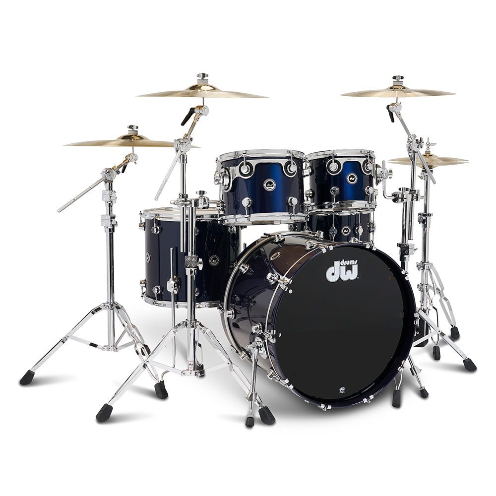 DW DWe 5-Piece Complete Bundle Kit - Midnight Blue Metallic Acoustic Drums Sky Music