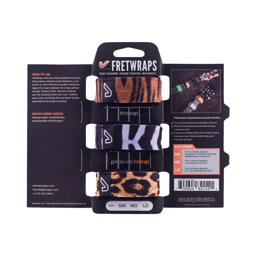 Gruv Gear - FretWraps String Dampener - Medium, Wild Prints, 3-pack