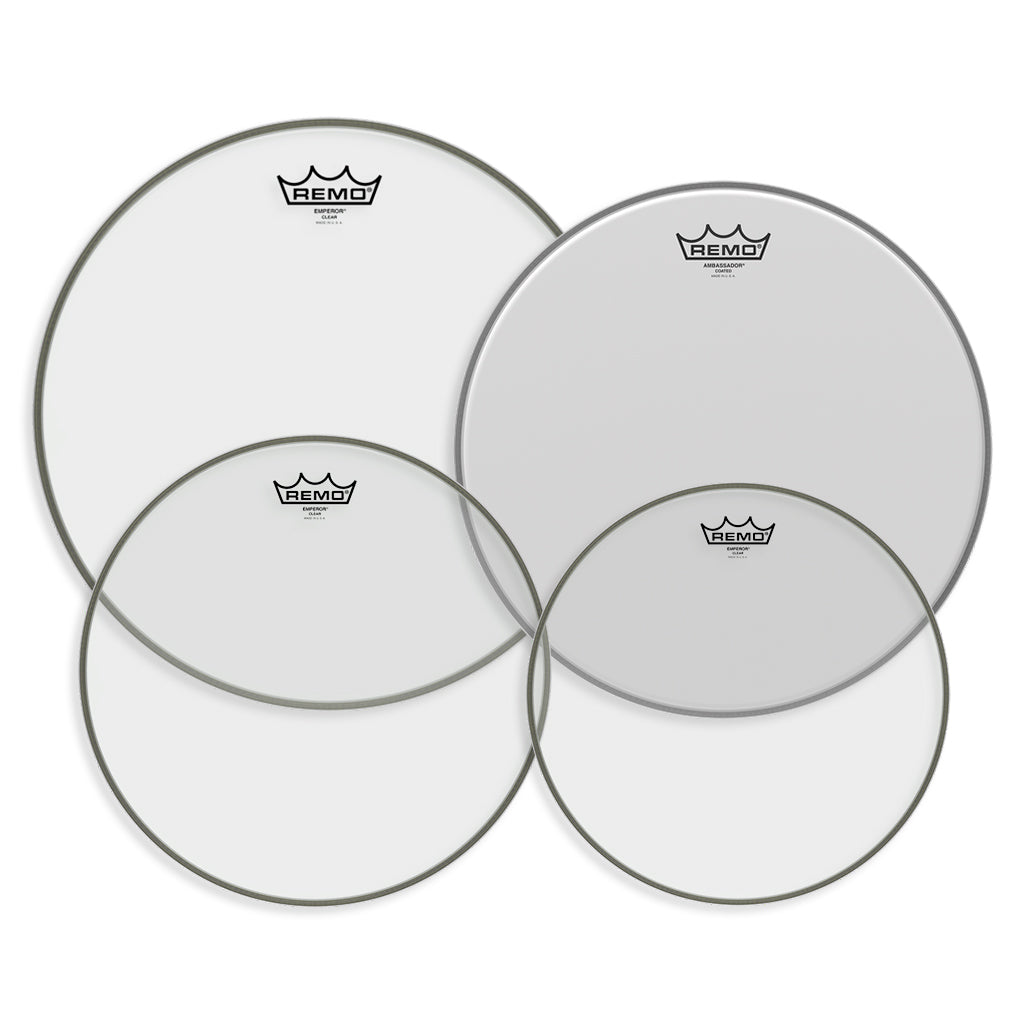 Remo Pro Pack Emperor Clear 12" 13" 16" FREE 14'' Ambassador Coated