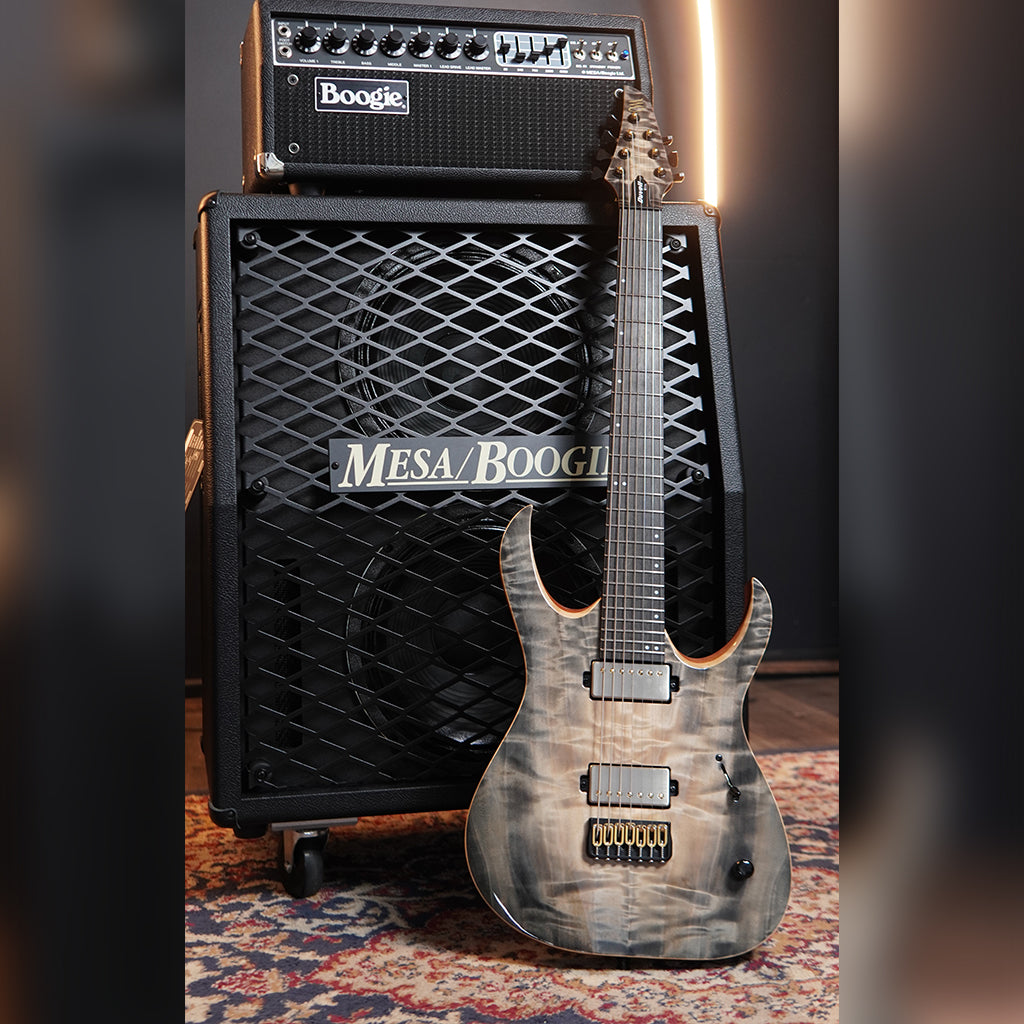 Mayones Duvell Elite 7 Curly Poplar Top Electric Guitar - Natural Fade Graphite Burst