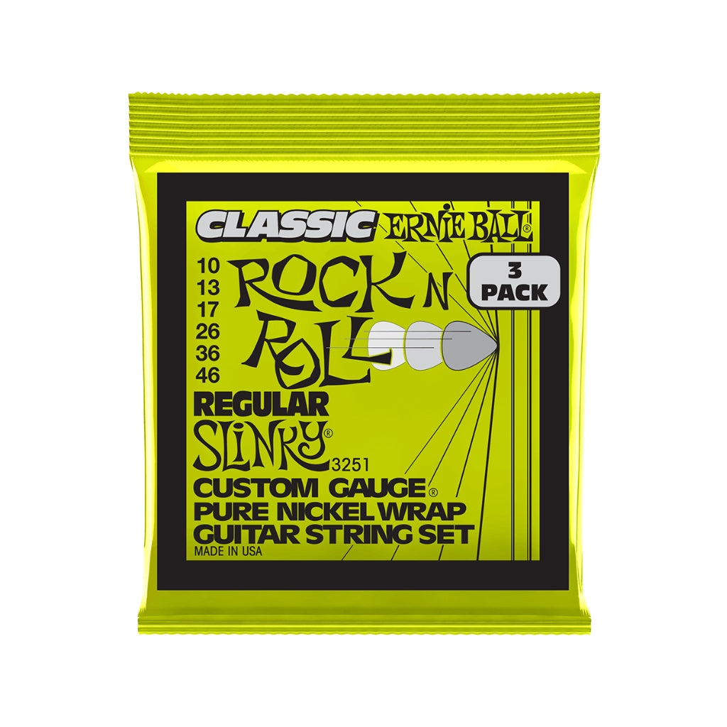 Ernie Ball Regular Slinky Classic Rock N Roll Pure Nickel 10-46 Electric Guitar Strings - 3 Pack
