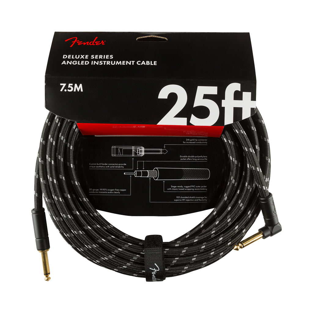 Fender Deluxe 25ft Straight/Angle Instrument Cable - Black Tweed