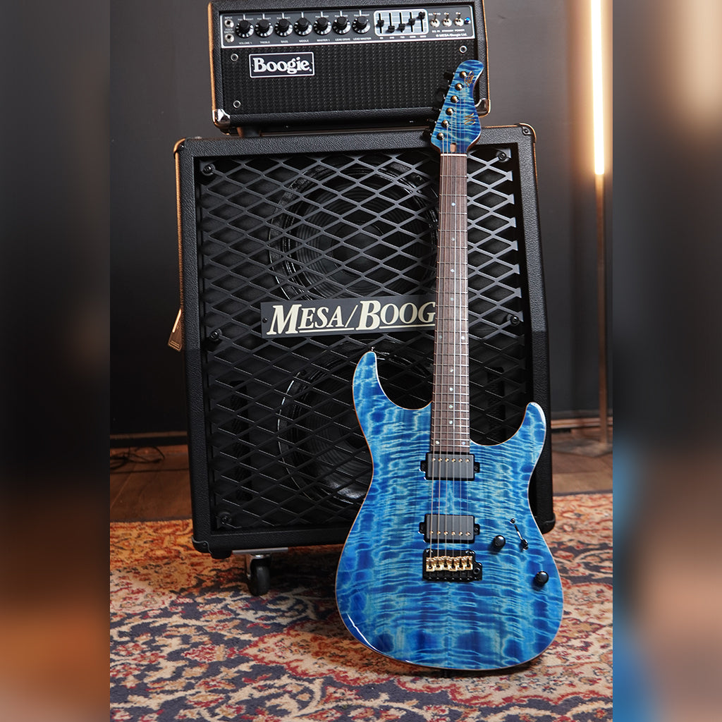 Mayones Aquila Elite V24 6 Curly Poplar Top Electric Guitar - Trans Light Blue Spirit