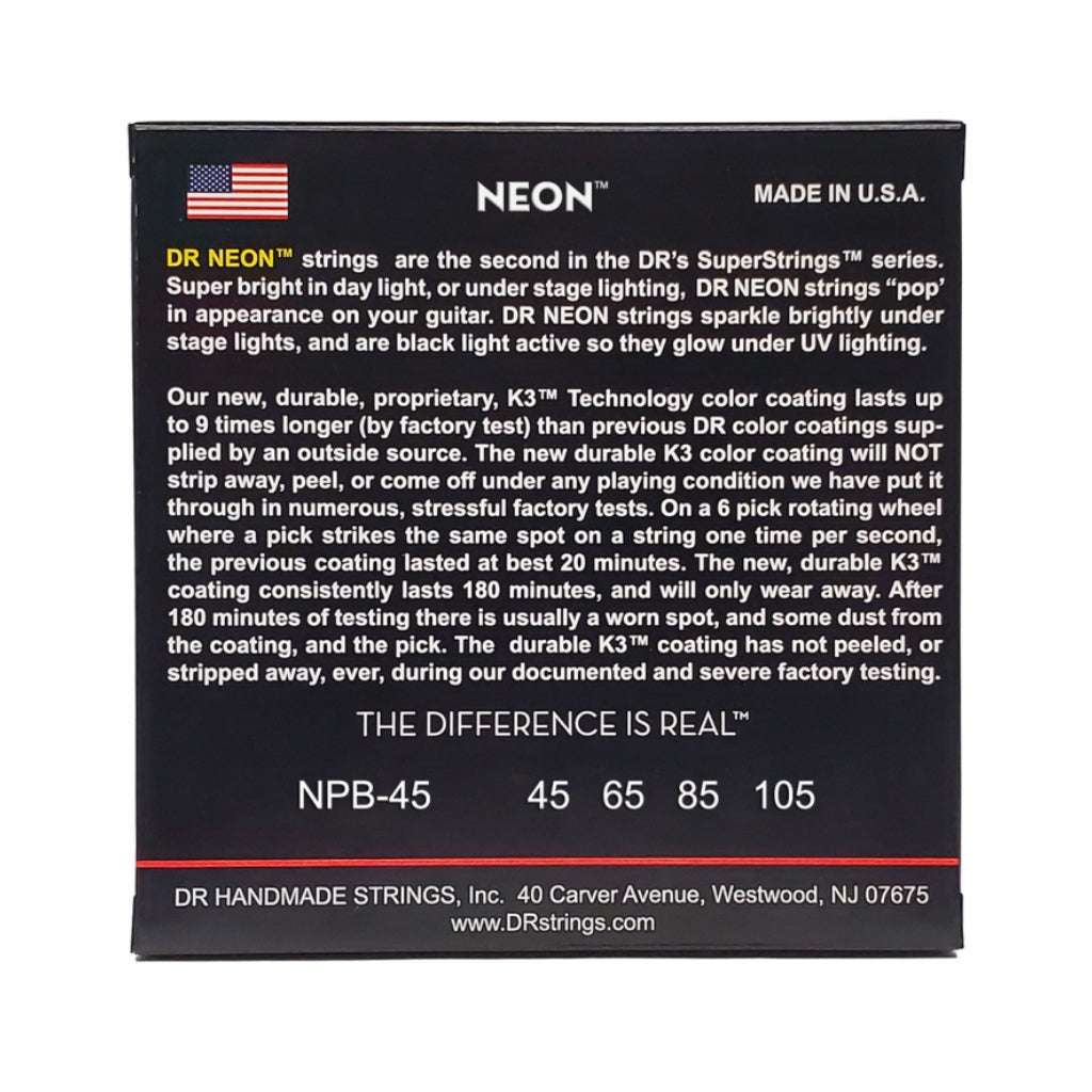 DR Strings - Hi-Def Neon Purple K3 Coated Bass Guitar Strings - Medium 45-105