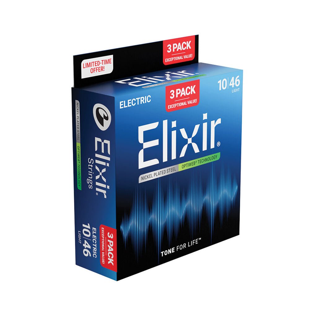 Elixir E16572 Nickel Optiweb Electric Guitar Strings - 10-46 Light Gauge, 3-Pack Fretted Instrument Strings Sky Music