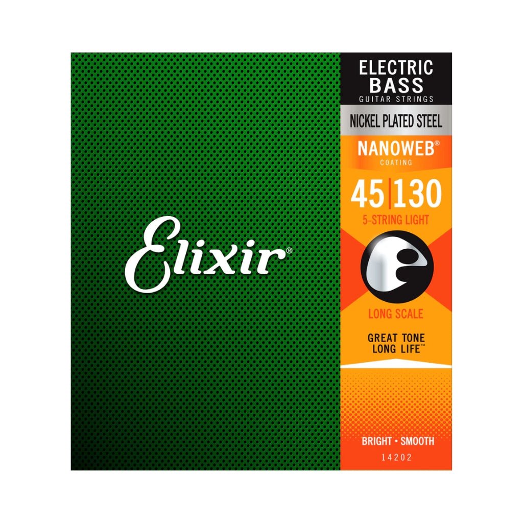 Elixir Nanoweb 5 String Bass Light Long Scale 45 to 130 Fretted Instrument Strings Sky Music
