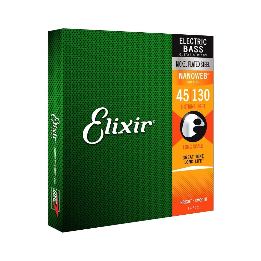 Elixir Nanoweb 5 String Bass Light Long Scale 45 to 130 Fretted Instrument Strings Sky Music