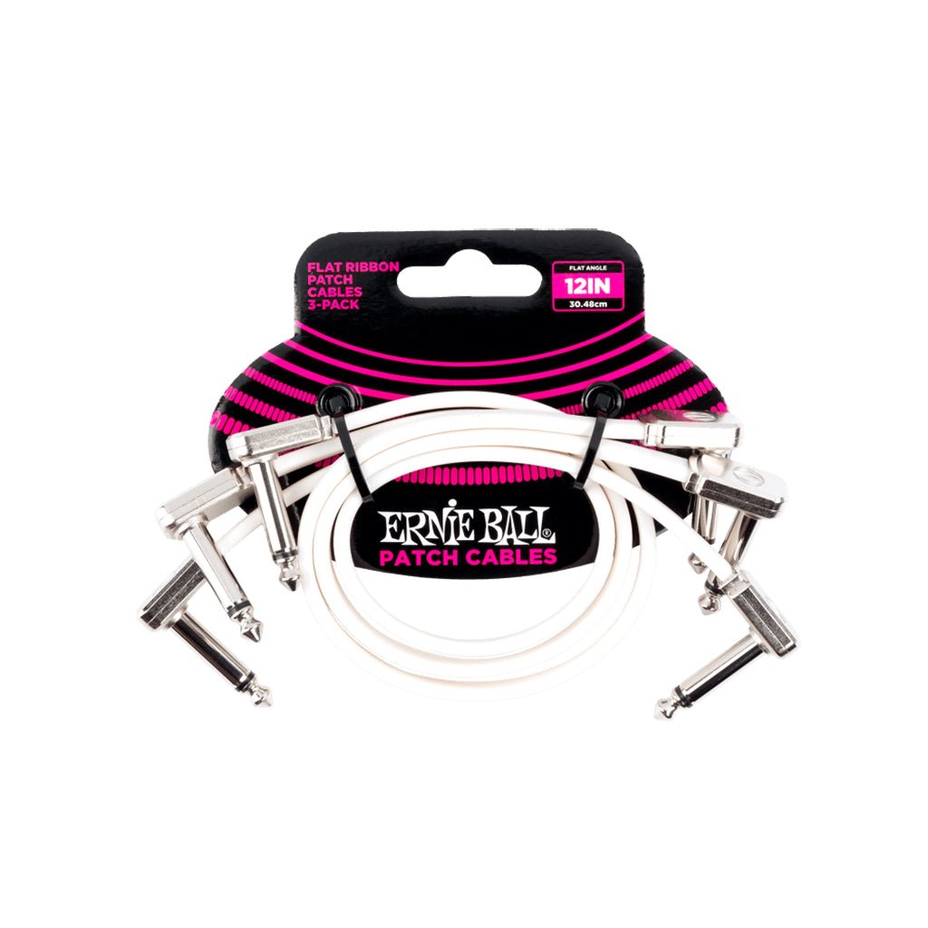 Ernie Ball 12” White Flat Ribbon Patch Cable 3-Pack Cables Sky Music