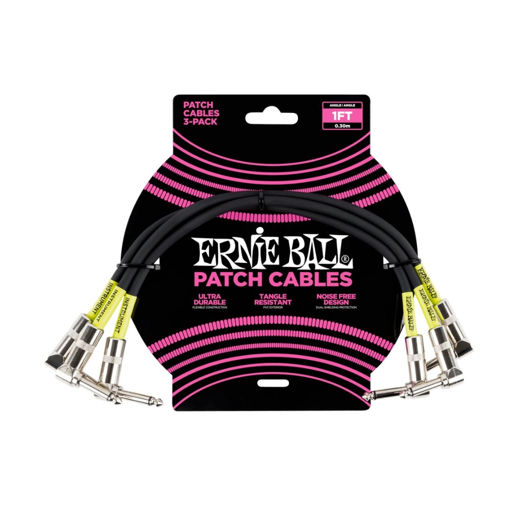 Ernie Ball 30 cm Angle / Angle Patch Cable 3 Pack, Black Cables Sky Music