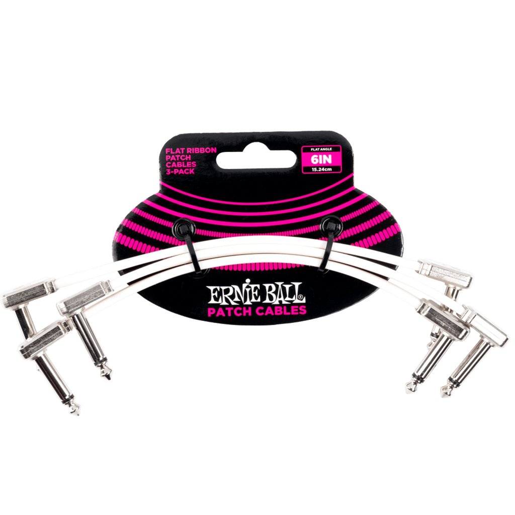 Ernie Ball 6” White Flat Ribbon Patch Cable 3-Pack Cables Sky Music