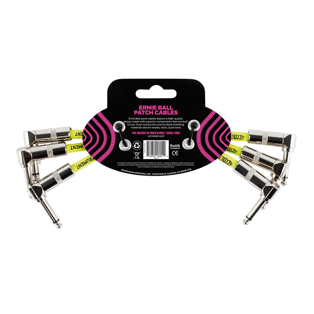 Ernie Ball Angle Patch Cable 3 Pack, White, 15cm Length Cables Sky Music