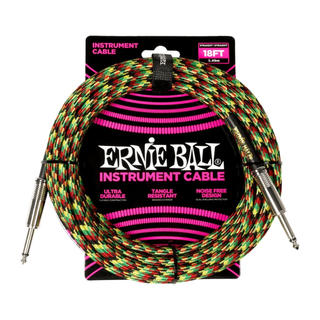 Ernie Ball Braided Instrument Cable - 1/4-inch TS to 1/4-inch TS, 18 feet, Good Vibrations Instrument Cables Sky Music