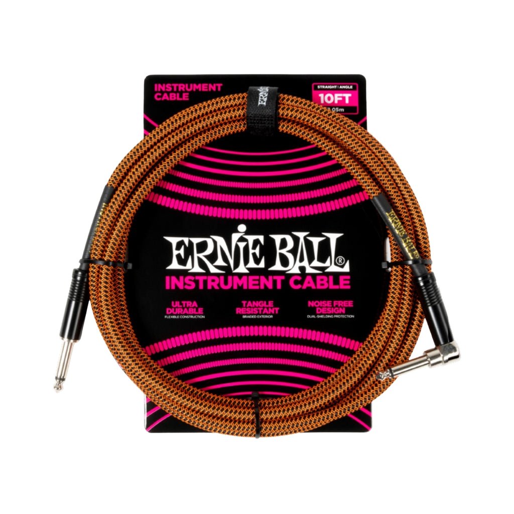 Ernie Ball Braided Straight to Right Angle Instrument Cable - 10ft, Pumpkin Pie Instrument Cables Sky Music