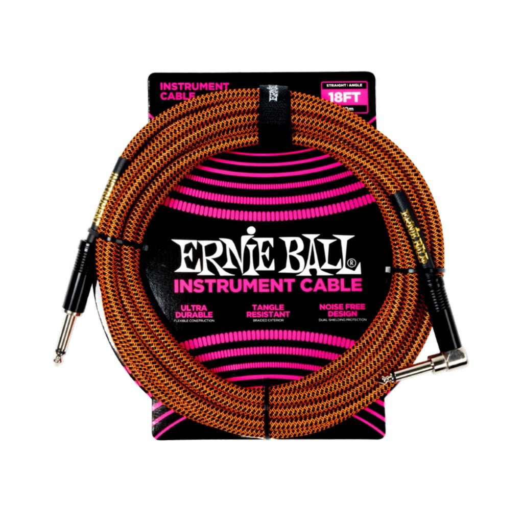 Ernie Ball Braided Straight to Right Angle Instrument Cable - 18ft, Pumpkin Pie Instrument Cables Sky Music