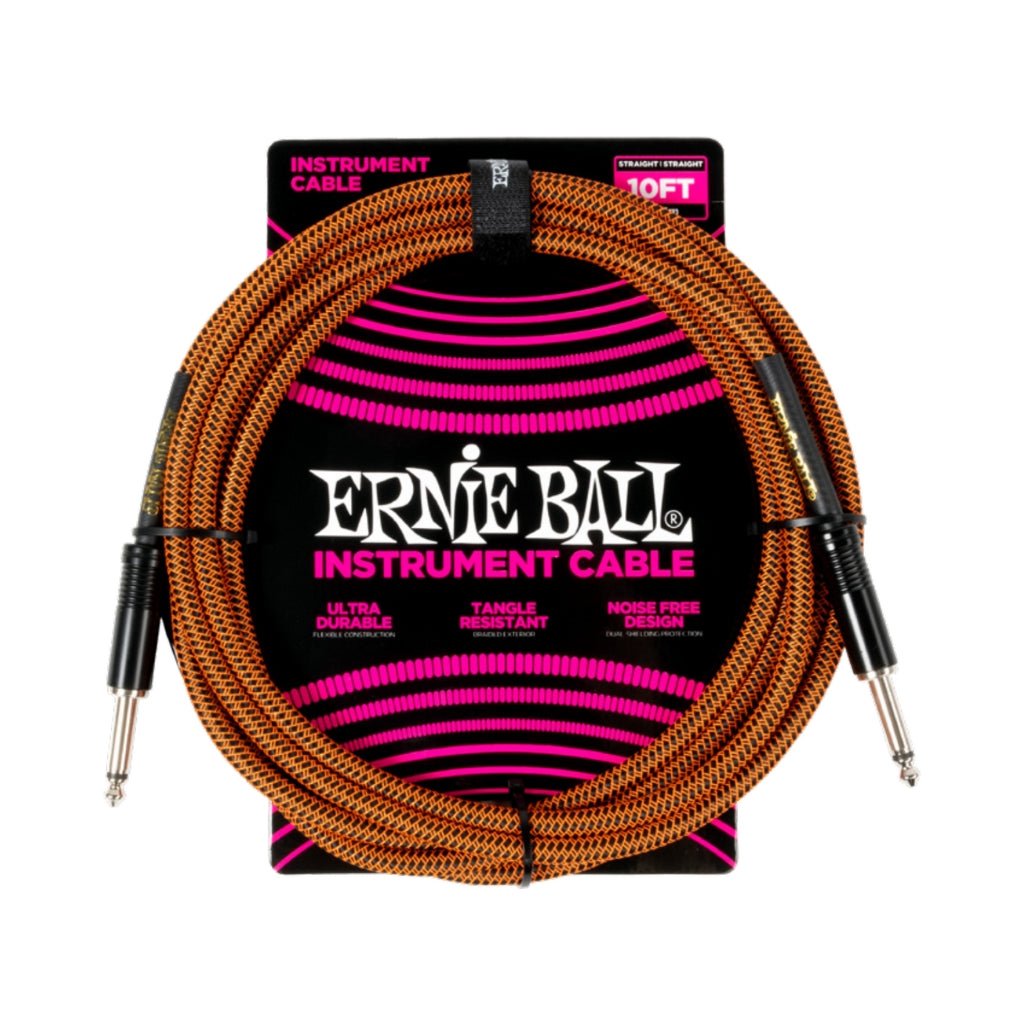 Ernie Ball Braided Straight to Straight Instrument Cable - 10ft, Pumpkin Pie Instrument Cables Sky Music
