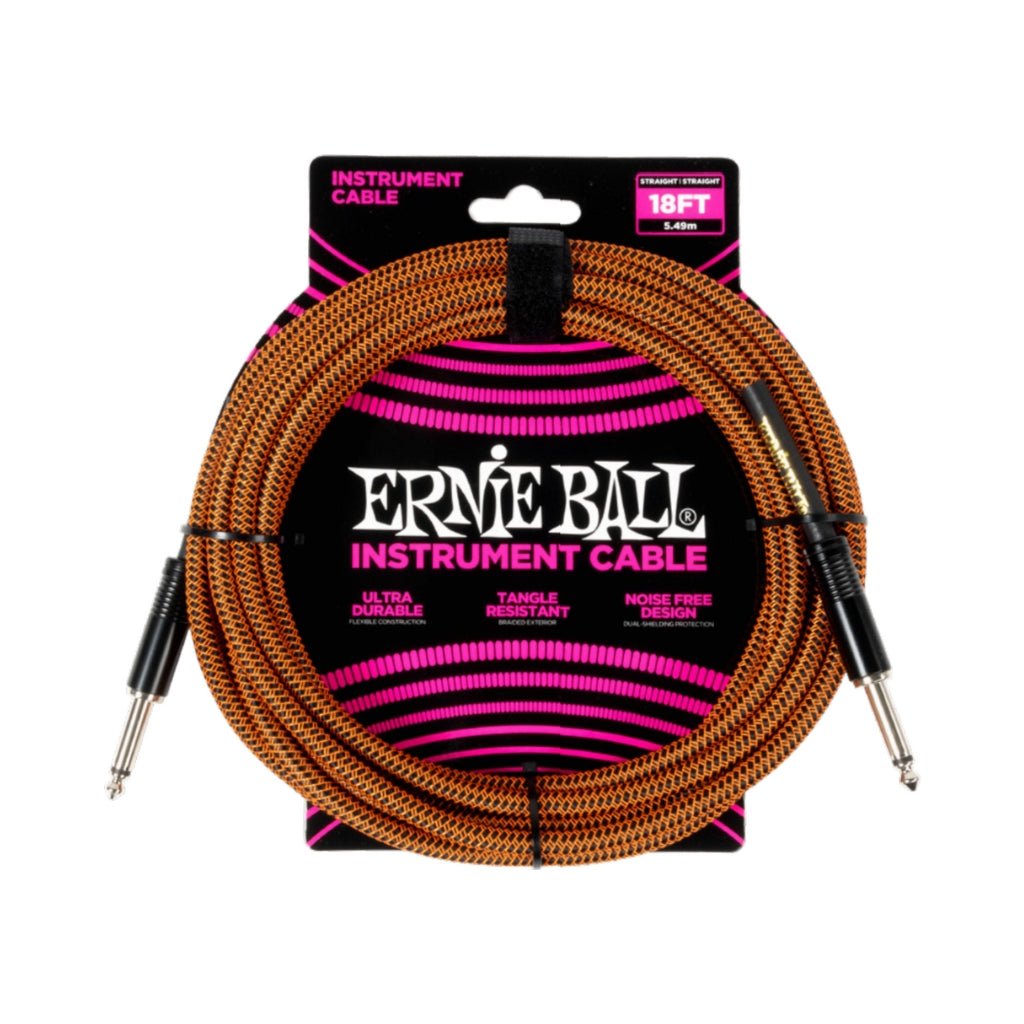 Ernie Ball Braided Straight to Straight Instrument Cable - 18ft, Pumpkin Pie Instrument Cables Sky Music