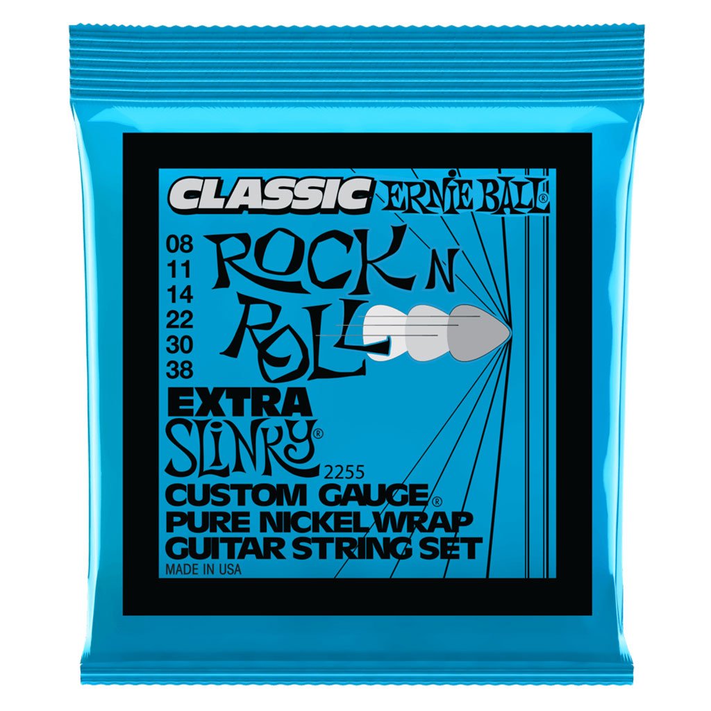 Ernie Ball Extra Slinky Classic Rock n Roll Pure Nickel Wrap Electric Guitar String, 8-38 Gauge Guitar Strings Sky Music