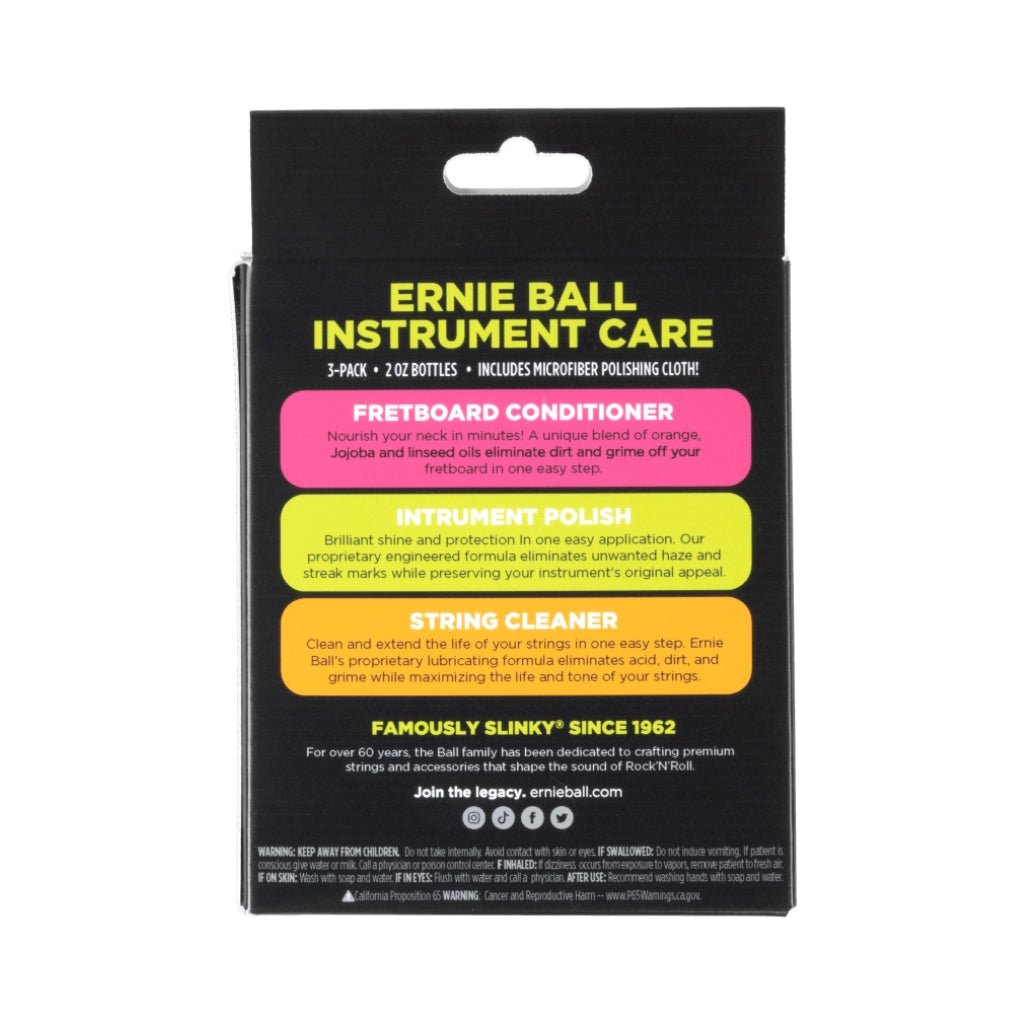 Ernie Ball Instrument Care 3-pack w/Microfibre Polish Cloth Instrument Care Products Sky Music