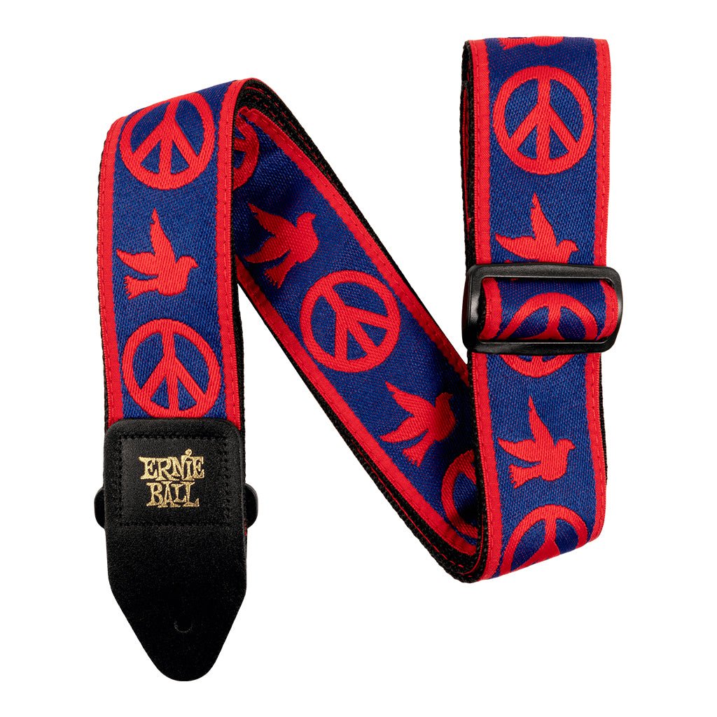 Ernie Ball Jacquard Guitar Strap - Red and Blue Peace Love Dove Guitar Straps Sky Music