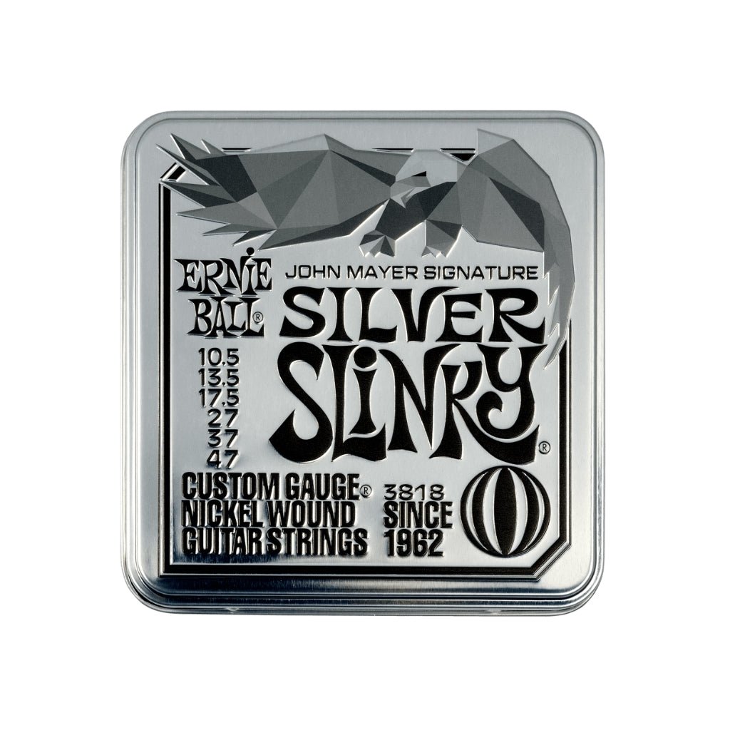 Ernie Ball John Mayer Signature Silver Slinky Nickel Wound 10.5-47 Electric Guitar Strings - 3 Pack Tin Fretted Instrument Strings Sky Music