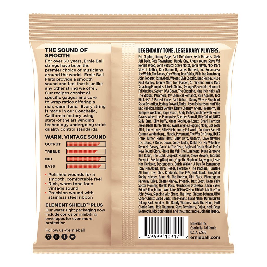 Ernie Ball Medium-Light Flatwound Electric Guitar Strings - 12-52 Gauge Guitar Strings Sky Music